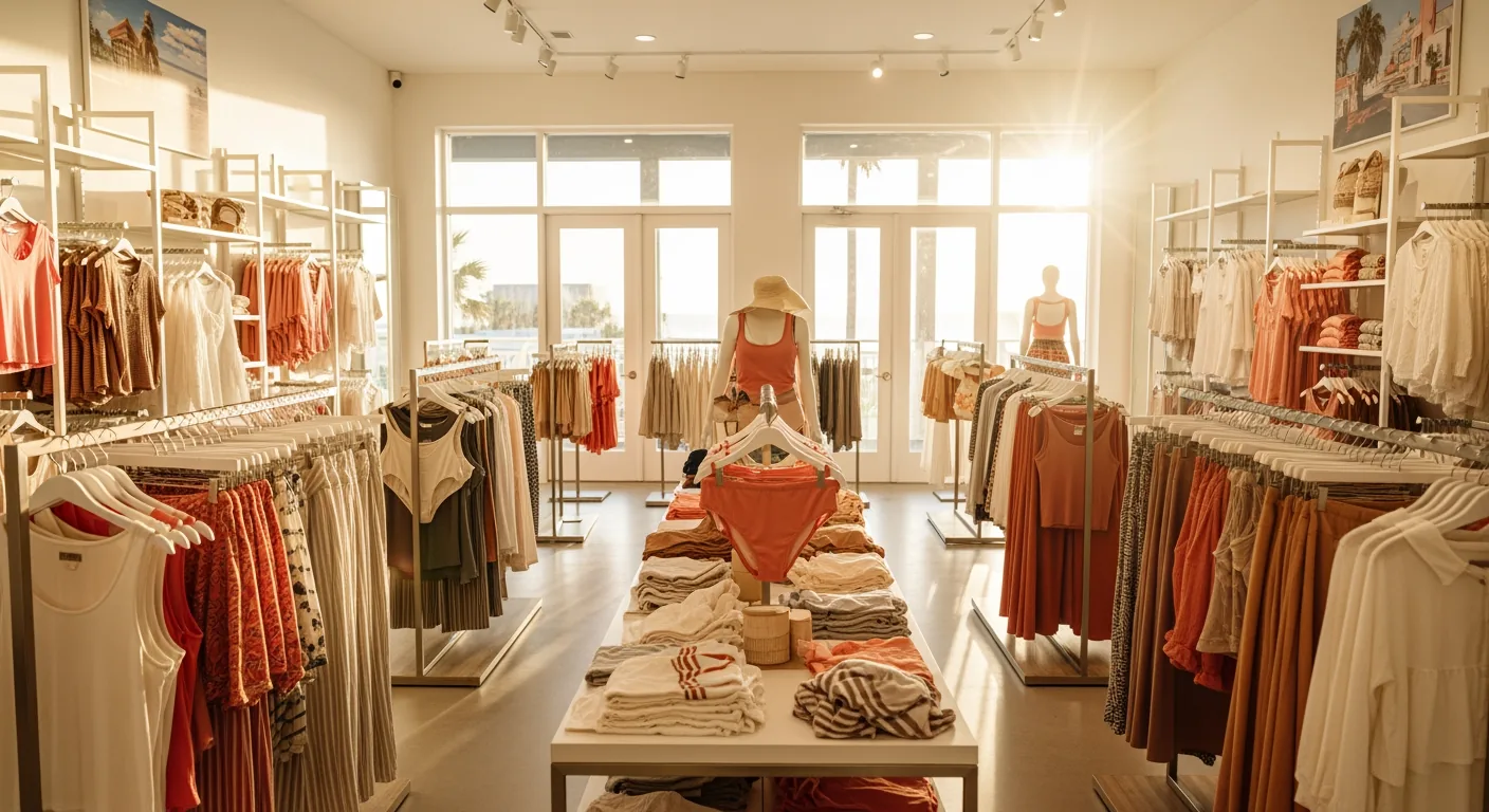 Beach retail interior at golden hour